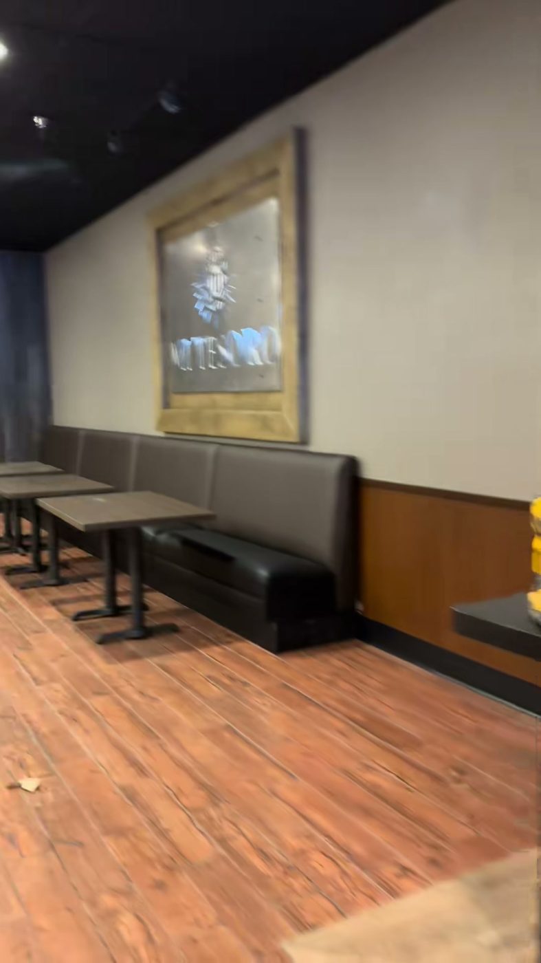 Restaurant booth seating and wall decor